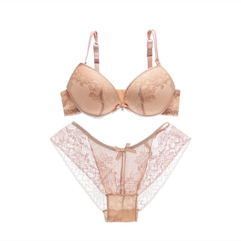 Conjunto de sujetador Conjunto de lencería floral de encaje Sujetador push up Calzoncillos Conjunto de sujetador y bragas ajustados cómodos Sin espalda sexy