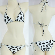 Conjunto de bikini de 2 piezas con estampado lindo y lazo lateral, ropa interior japonesa para cosplay, sujetadores halter y braguitas con lazo lateral