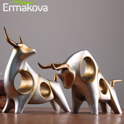 ERMAKOVA Cattle Statue Ox Home Decor Living Room Bull Sculpture Wine TV Cabinet Ornament Crafts Abstract Animal Figurine
