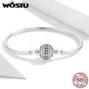 WOSTU 925 Sterling Silver Chain Bracelet Original Bangle For Women Fit Authentic Charms Beads Fashion Jewelry Making Bracelet