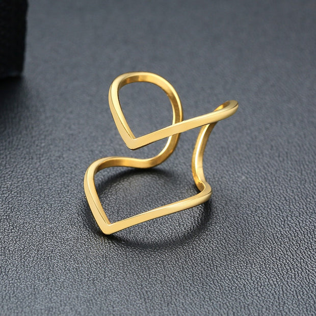 Stainless Steel Modern Wrap Wide Ring for Women Geometric Finger Statement Ring Party Layered Chic Jewelry