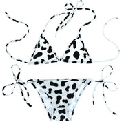 Conjunto de bikini de 2 piezas con estampado lindo y lazo lateral, ropa interior japonesa para cosplay, sujetadores halter y braguitas con lazo lateral