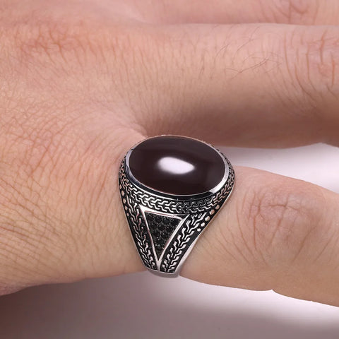 Real Pure Men's Rings Silver 925 Big Turkish Rings For Men With Color Stones Jewlery