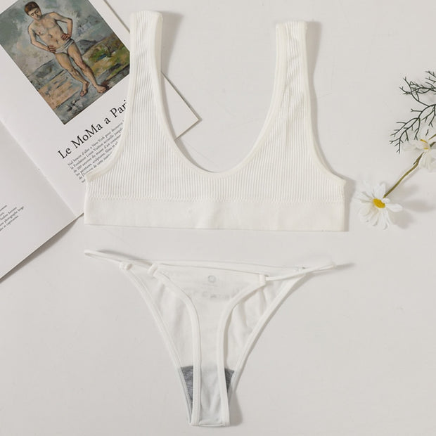 Conjunto de sujetadores sin costuras para mujer, Bralette sin aros, ropa interior de Bikini, tangas de cintura baja, Tops lisos con escote, lencería Sexy