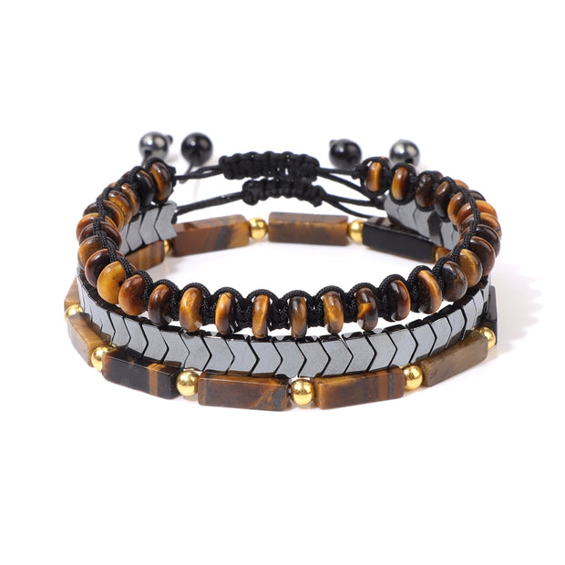 Men Bracelet Set Labradorite Hematite Bracelet Lava Tiger Eye Wrap Charm Bracelet Energy Protection Wristbands Pulsera Hombre