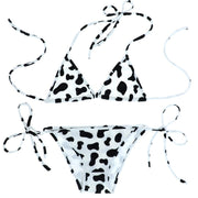 Conjunto de bikini de 2 piezas con estampado lindo y lazo lateral, ropa interior japonesa para cosplay, sujetadores halter y braguitas con lazo lateral