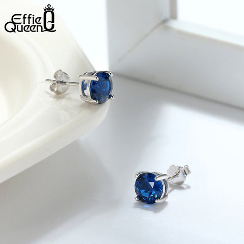 Effie Queen 925 Sterling Silver Birthstone Earrings for Women AAA Cubic Zircon 12 Colors Stud Earrings Fashion Girl Jewelry BE84