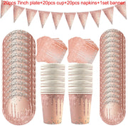 Rose Gold Birthday Decorations Disposable Tableware Set Paper Cup Adult Wedding Birthday Party Decorations Kids Babyshower Girl