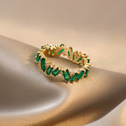 Luxury Green Crystal Irregular Gold Rings Woman Jewelry High Level Set Accessories Fashion Girls