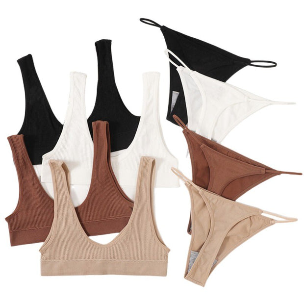 Conjunto de sujetadores sin costuras para mujer, Bralette sin aros, ropa interior de Bikini, tangas de cintura baja, Tops lisos con escote, lencería Sexy