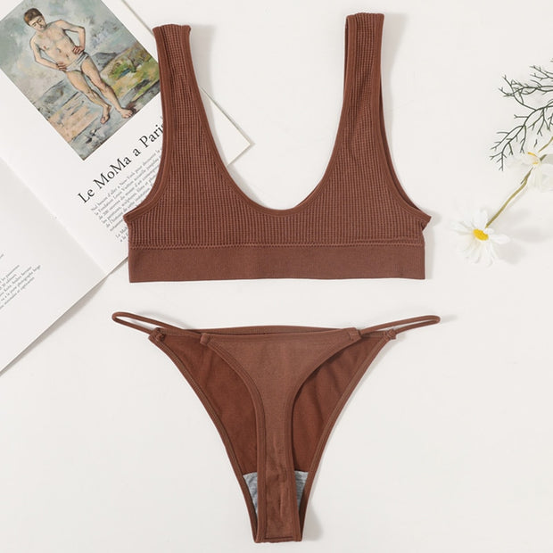 Conjunto de sujetadores sin costuras para mujer, Bralette sin aros, ropa interior de Bikini, tangas de cintura baja, Tops lisos con escote, lencería Sexy