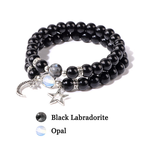 Men Bracelet Set Labradorite Hematite Bracelet Lava Tiger Eye Wrap Charm Bracelet Energy Protection Wristbands Pulsera Hombre