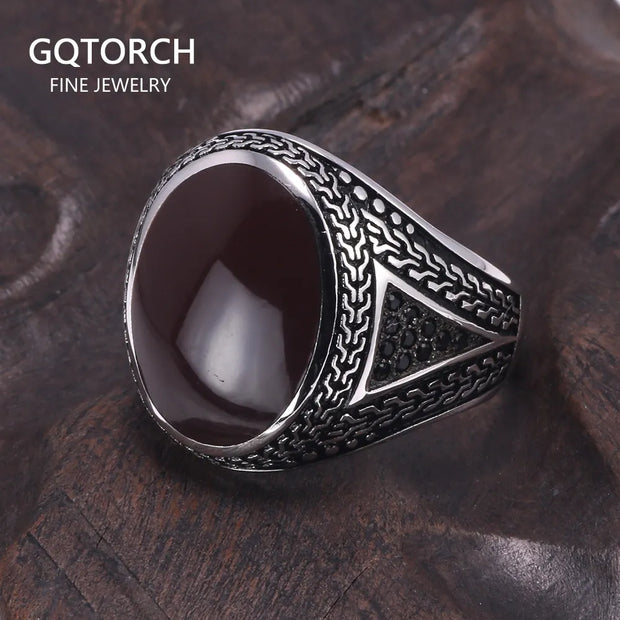 Real Pure Men's Rings Silver 925 Big Turkish Rings For Men With Color Stones Jewlery