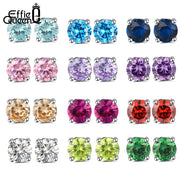 Effie Queen 925 Sterling Silver Birthstone Earrings for Women AAA Cubic Zircon 12 Colors Stud Earrings Fashion Girl Jewelry BE84