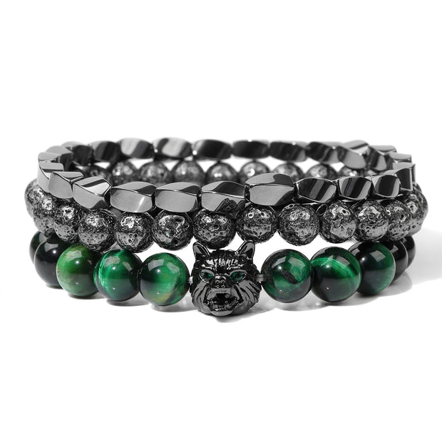 Men Bracelet Set Labradorite Hematite Bracelet Lava Tiger Eye Wrap Charm Bracelet Energy Protection Wristbands Pulsera Hombre
