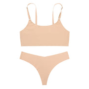 Conjunto de sujetador sin costuras, lencería Sexy push-up, ropa interior de seda helada para mujer, sujetador y Tanga ajustados ultrafinos.