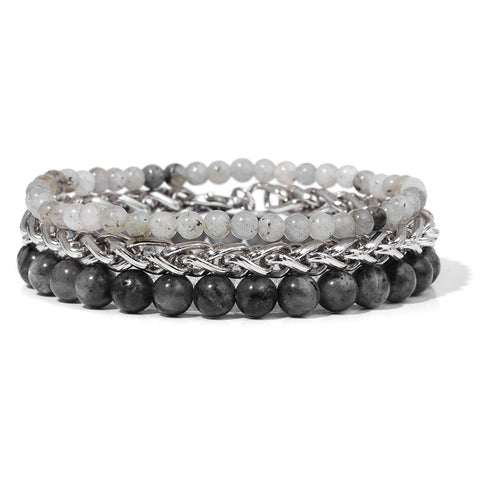 Men Bracelet Set Labradorite Hematite Bracelet Lava Tiger Eye Wrap Charm Bracelet Energy Protection Wristbands Pulsera Hombre