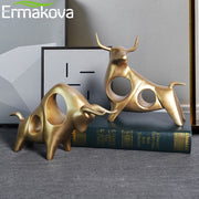 ERMAKOVA Cattle Statue Ox Home Decor Living Room Bull Sculpture Wine TV Cabinet Ornament Crafts Abstract Animal Figurine