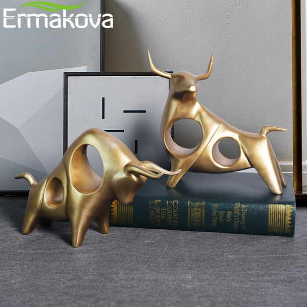 ERMAKOVA Cattle Statue Ox Home Decor Living Room Bull Sculpture Wine TV Cabinet Ornament Crafts Abstract Animal Figurine