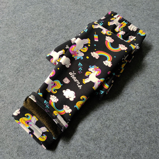 Leggings estampados de dibujos animados de unicornio para niñas, pantalones gruesos cálidos para otoño e invierno, pantalones para niños y niñas, Legging para niños