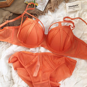 New Color Underwear Set Sexy Hollow Push Up Bra Set Bandage Brassiere Lace Plus Size Bra and Panties Sets