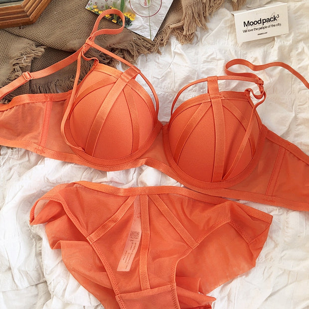 New Color Underwear Set Sexy Hollow Push Up Bra Set Bandage Brassiere Lace Plus Size Bra and Panties Sets
