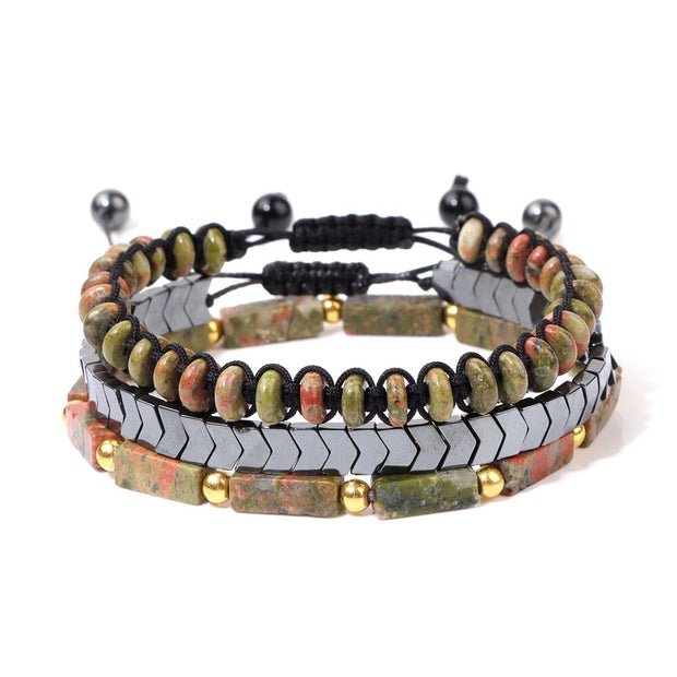 Men Bracelet Set Labradorite Hematite Bracelet Lava Tiger Eye Wrap Charm Bracelet Energy Protection Wristbands Pulsera Hombre