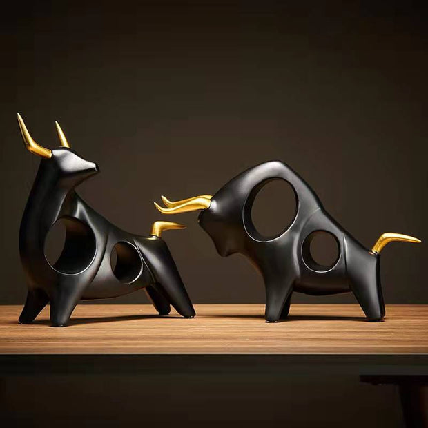 ERMAKOVA Cattle Statue Ox Home Decor Living Room Bull Sculpture Wine TV Cabinet Ornament Crafts Abstract Animal Figurine
