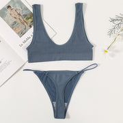 Conjunto de sujetadores sin costuras para mujer, Bralette sin aros, ropa interior de Bikini, tangas de cintura baja, Tops lisos con escote, lencería Sexy
