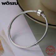WOSTU 925 Sterling Silver Chain Bracelet Original Bangle For Women Fit Authentic Charms Beads Fashion Jewelry Making Bracelet