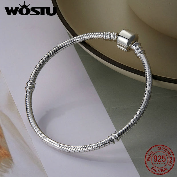 WOSTU 925 Sterling Silver Chain Bracelet Original Bangle For Women Fit Authentic Charms Beads Fashion Jewelry Making Bracelet