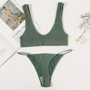 Conjunto de sujetadores sin costuras para mujer, Bralette sin aros, ropa interior de Bikini, tangas de cintura baja, Tops lisos con escote, lencería Sexy