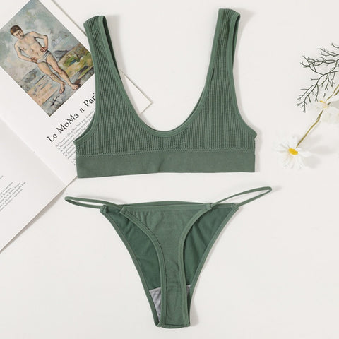 Conjunto de sujetadores sin costuras para mujer, Bralette sin aros, ropa interior de Bikini, tangas de cintura baja, Tops lisos con escote, lencería Sexy