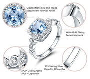 UMCHO  Real S925 Sterling Silver Rings for Women Blue Topaz Ring Gemstone Aquamarine Cushion  Romantic Gift Engagement Jewelry