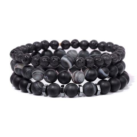 Men Bracelet Set Labradorite Hematite Bracelet Lava Tiger Eye Wrap Charm Bracelet Energy Protection Wristbands Pulsera Hombre