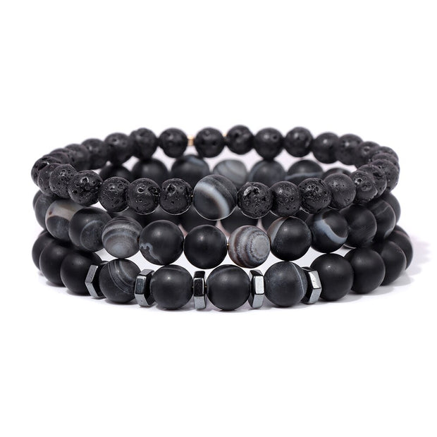 Men Bracelet Set Labradorite Hematite Bracelet Lava Tiger Eye Wrap Charm Bracelet Energy Protection Wristbands Pulsera Hombre