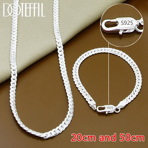 DOTEFFIL 925 Sterling Silver 6mm Side Chain Necklace-Bracelet for Woman-Men