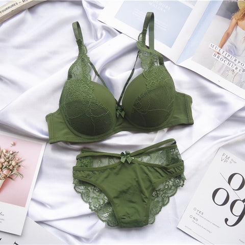 Lencería sujetador ropa interior sección sexy tamaño transpirable encaje push up sujetador y panty conjunto