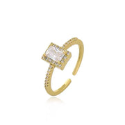 Exquisite Simple Square Zircon Gold Color Open Rings For Woman 2022 Salary Goth Jewelry Wedding Party Girls' Luxury Student Ring