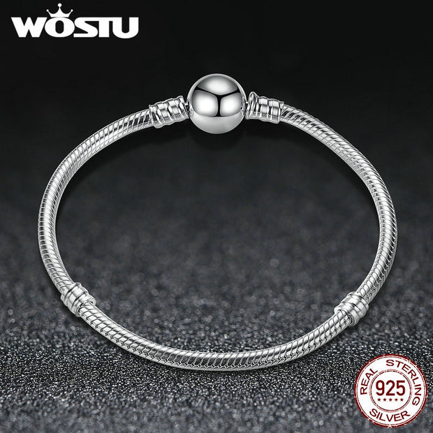 WOSTU 925 Sterling Silver Chain Bracelet Original Bangle For Women Fit Authentic Charms Beads Fashion Jewelry Making Bracelet