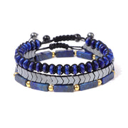 Men Bracelet Set Labradorite Hematite Bracelet Lava Tiger Eye Wrap Charm Bracelet Energy Protection Wristbands Pulsera Hombre