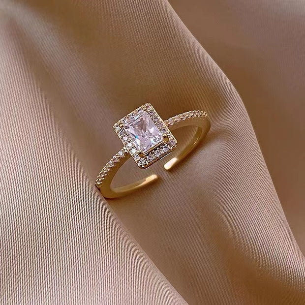 Exquisite Simple Square Zircon Gold Color Open Rings For Woman 2022 Salary Goth Jewelry Wedding Party Girls' Luxury Student Ring