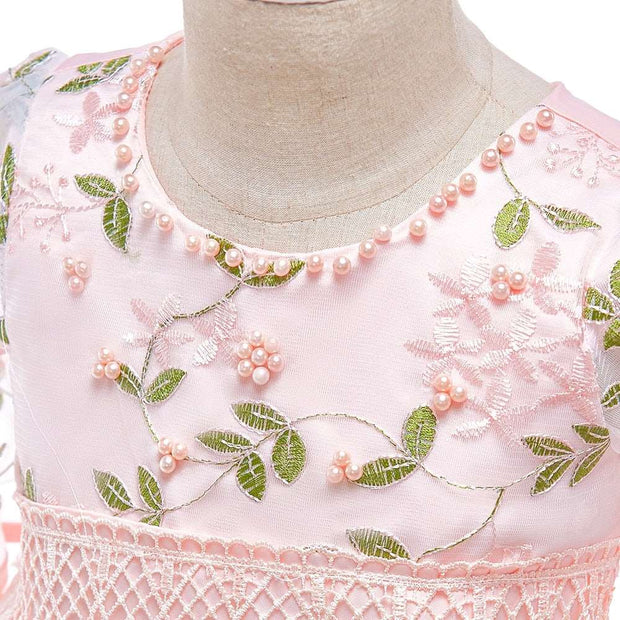 2023 Flower Embroidery Bridesmaid Dress For Girls Children Clothing Kids Wedding Party Princess Dresses Gown 8 10 Years