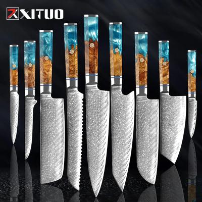 Damascus Premium Knives 1-9 PCS Japanese Kitchen Knife Set VG10 Steel Core Ultra-Sharp Professional Chef Full Tang Handle