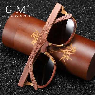 GM Wood Women Sunglasses Men High Grade Brand Carved Design Brown Bamboo Frame Polarized Sunglasses Skateboard Wood  Eyeglasses