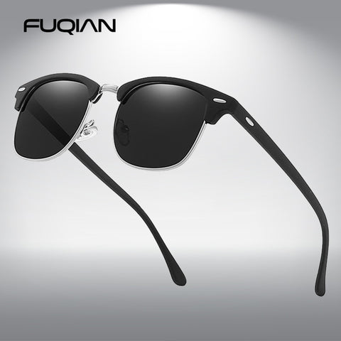 FUQIAN Classic Sunglasses Polarized Men Retro Square Rivet Sunglasses Women Male Driving Glasses UV400