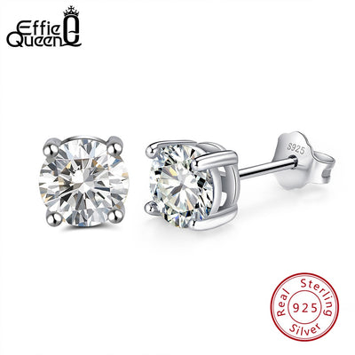 Effie Queen 925 Sterling Silver Birthstone Earrings for Women AAA Cubic Zircon 12 Colors Stud Earrings Fashion Girl Jewelry BE84
