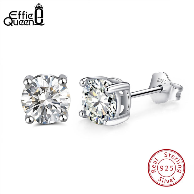 Effie Queen 925 Sterling Silver Birthstone Earrings for Women AAA Cubic Zircon 12 Colors Stud Earrings Fashion Girl Jewelry BE84