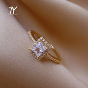 Exquisite Simple Square Zircon Gold Color Open Rings For Woman 2022 Salary Goth Jewelry Wedding Party Girls' Luxury Student Ring
