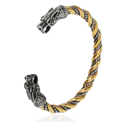 New Stainless steel Norse Wolf Heads Bracelet Mix Gold color and Silver color Viking jewelry as man or women gift